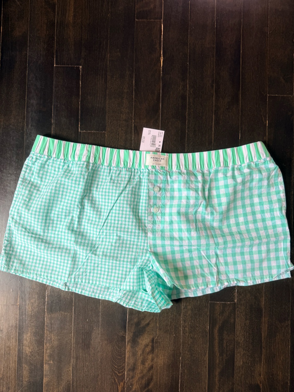 Light Green Gingham Women's Boxer Shorts - American Eagle